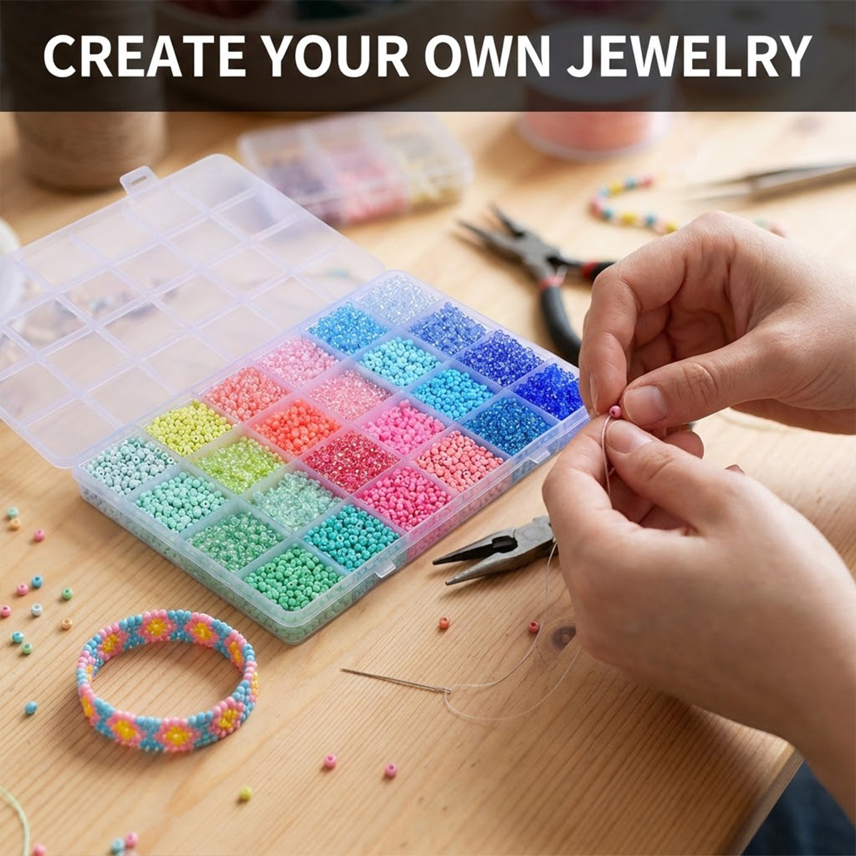 5200pcs 3mm Glass Seed Beads K - огляд і ціна Bead Organizer Tray